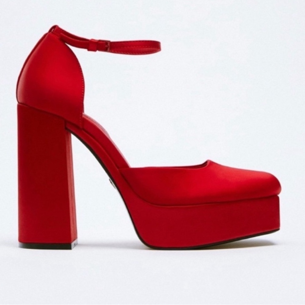 Zara Striking Red Platform Heels